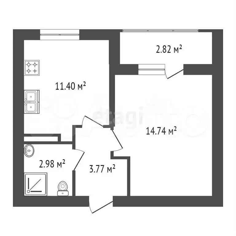 1-к. квартира, 33,2 м, 2/4 эт. - Фото 0