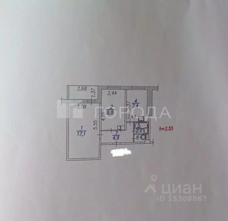 2-к кв. Кемеровская область, Новокузнецк ул. Косыгина, 85 (42.6 м) - Фото 1