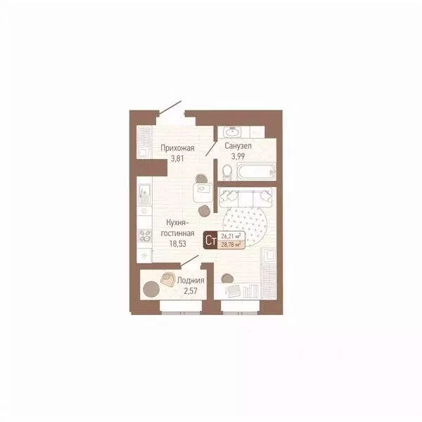 1-к кв. Тульская область, Тула Кулик жилой комплекс (27.5 м) - Фото 0