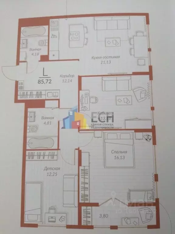 3-к кв. Тульская область, Тула ул. Генерала Маргелова, 3В (85.7 м) - Фото 1