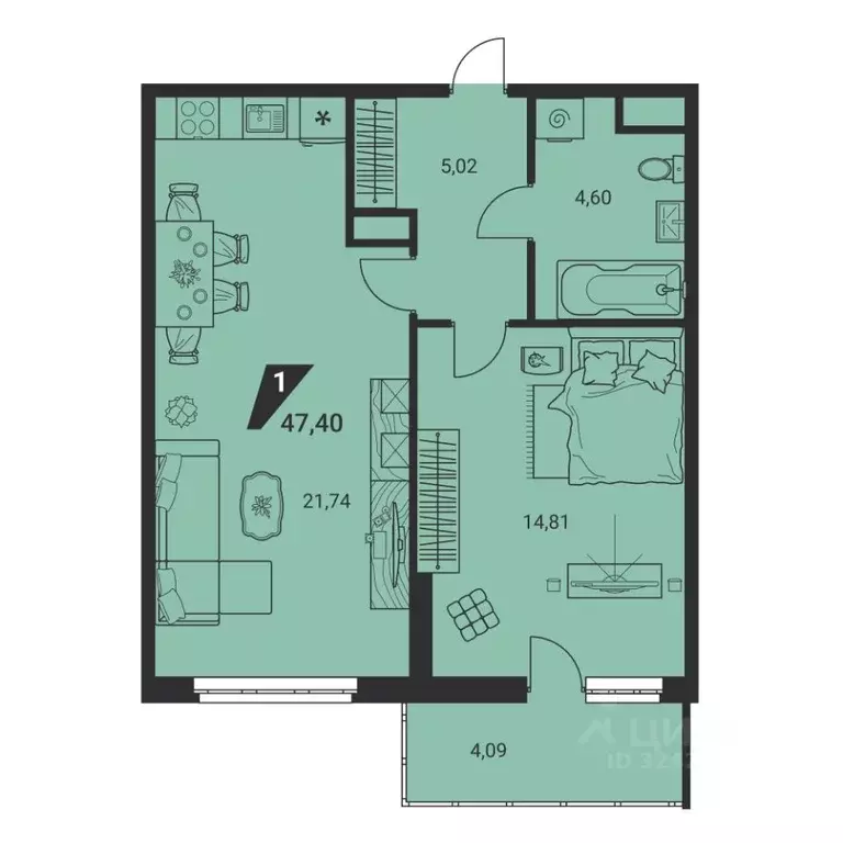 1-к кв. Свердловская область, Екатеринбург ул. Громова, 26/3 (47.1 м) - Фото 2