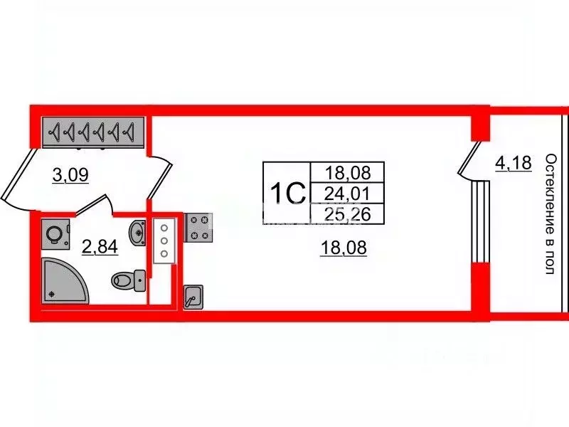 Студия Санкт-Петербург Кубинская ул., 76к1 (24.0 м) - Фото 2