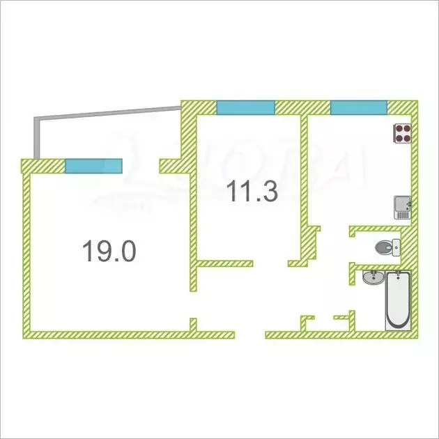2-комнатная квартира: Тюмень, 6-й микрорайон, проезд 9 Мая, 2 (50.4 м) - Фото 2