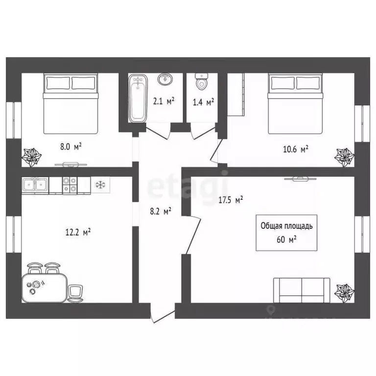 3-к кв. Новосибирская область, Каргат Трудовая ул., 42А (60.0 м) - Фото 2