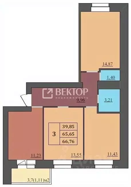 3-к кв. Ярославская область, Ярославль ул. Комкора Хрипина, 3 (67.26 ... - Фото 2