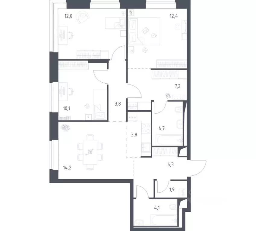 3-к кв. Москва Верейская 41 жилой комплекс, 3.1 (80.78 м) - Фото 1