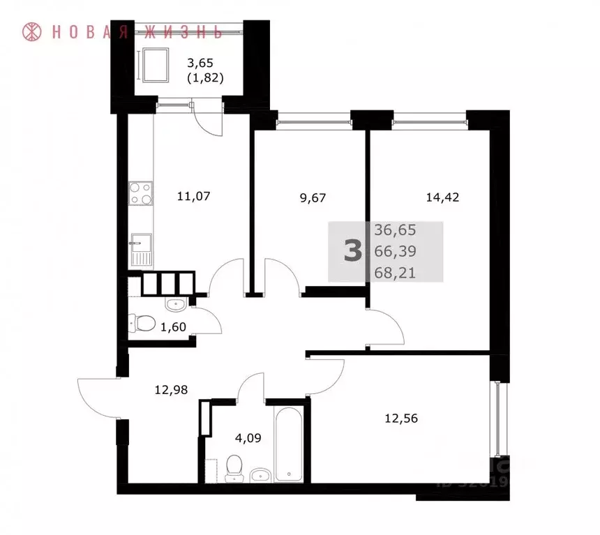 3-к кв. Самарская область, Самара  (68.2 м) - Фото 1