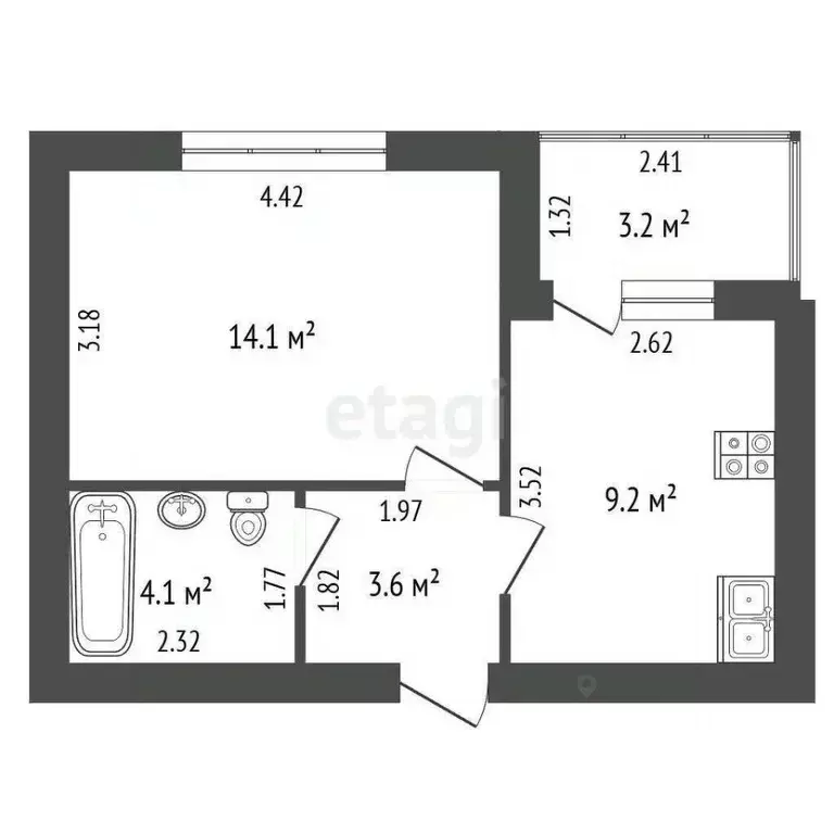 1-к кв. Башкортостан, Стерлитамак ул. Химиков, 5 (31.0 м) - Фото 1