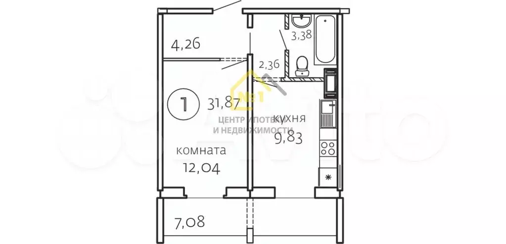 1-к. квартира, 31,9 м, 10/10 эт. - Фото 0