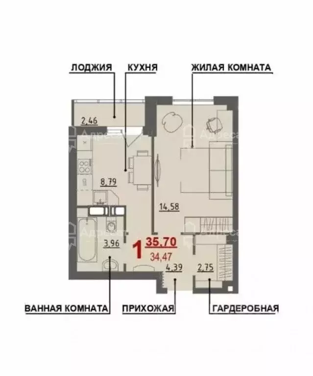 1-комнатная квартира: Волгоград, улица имени Джабраила Дабиевича ... - Фото 0