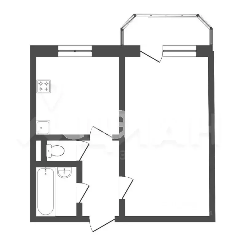 1-к кв. Ханты-Мансийский АО, Сургут просп. Мира, 32/1 (34.8 м) - Фото 1