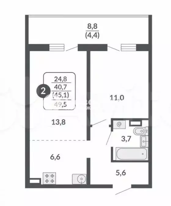 2-комнатная квартира: Киров, улица Крупской, 12 (45.1 м) - Фото 0
