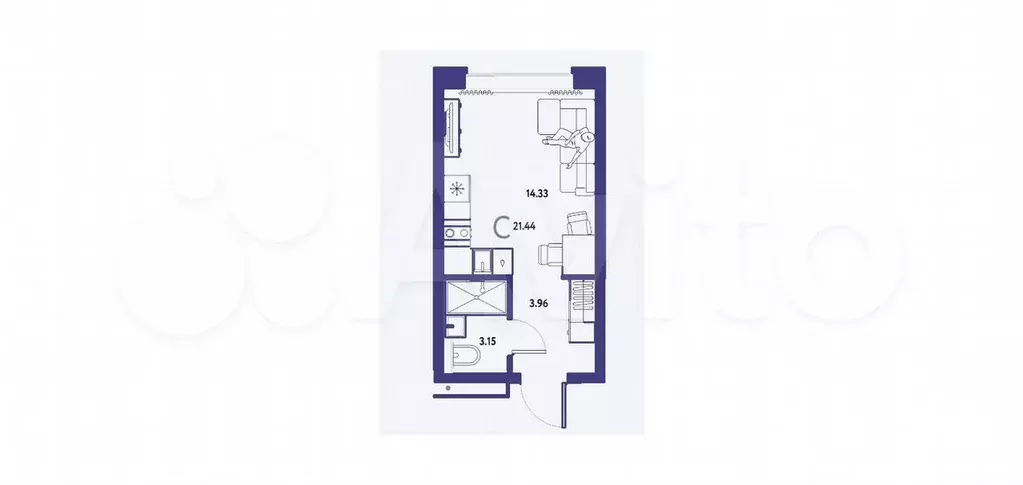 Квартира-студия, 21,4 м, 10/13 эт. - Фото 1