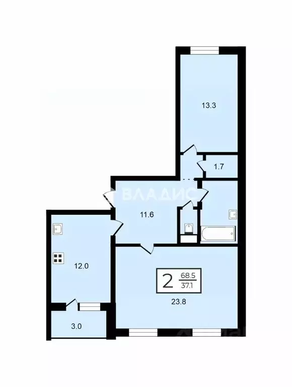 2-к кв. Санкт-Петербург Дунайский просп., 3К2 (68.5 м) - Фото 2