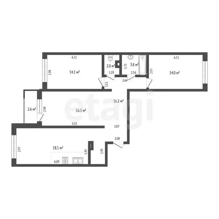 3-комнатная квартира: Тюмень, Заполярная улица, 13 (84.7 м) - Фото 1