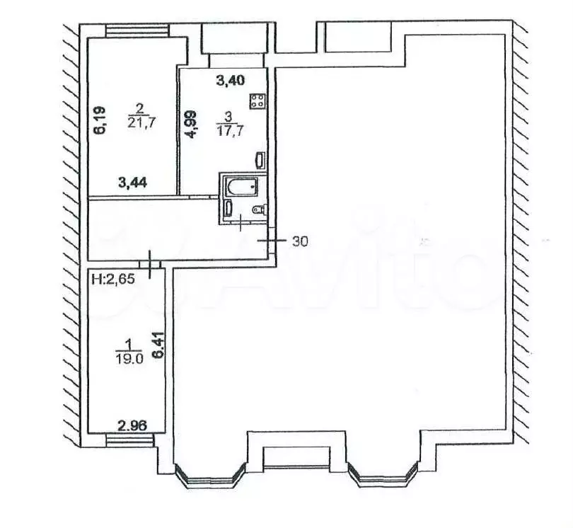 2-к. квартира, 72,3 м, 4/4 эт. - Фото 0