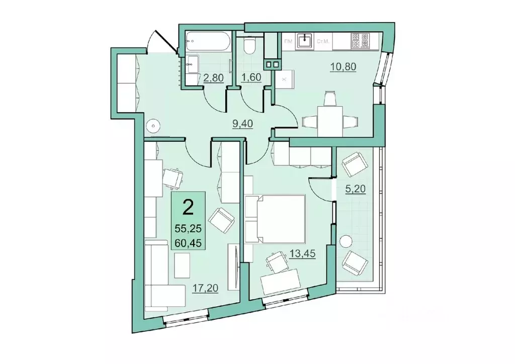 2-к кв. Саратовская область, Балаково Комсомольская ул., 65 (55.25 м) - Фото 0