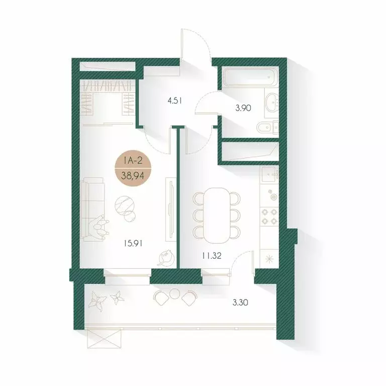 1-комнатная квартира: Казань, улица Родины, 20/4 (38.94 м) - Фото 1