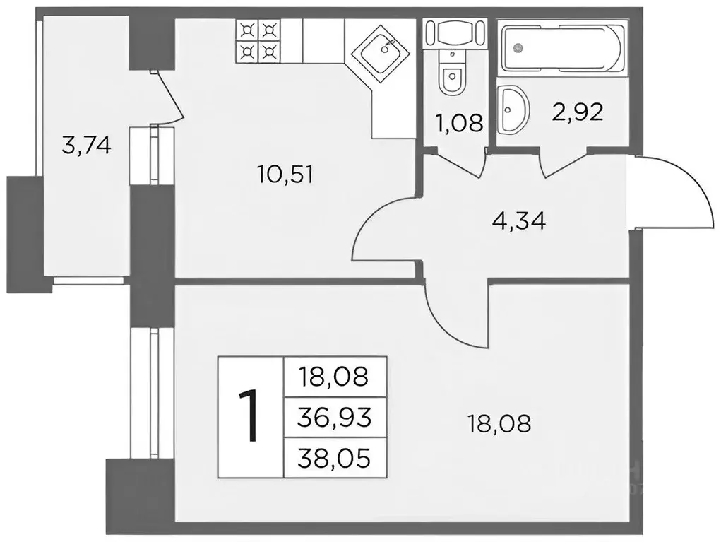 1-к кв. Санкт-Петербург ул. Александра Матросова, 8к1 (40.0 м) - Фото 1