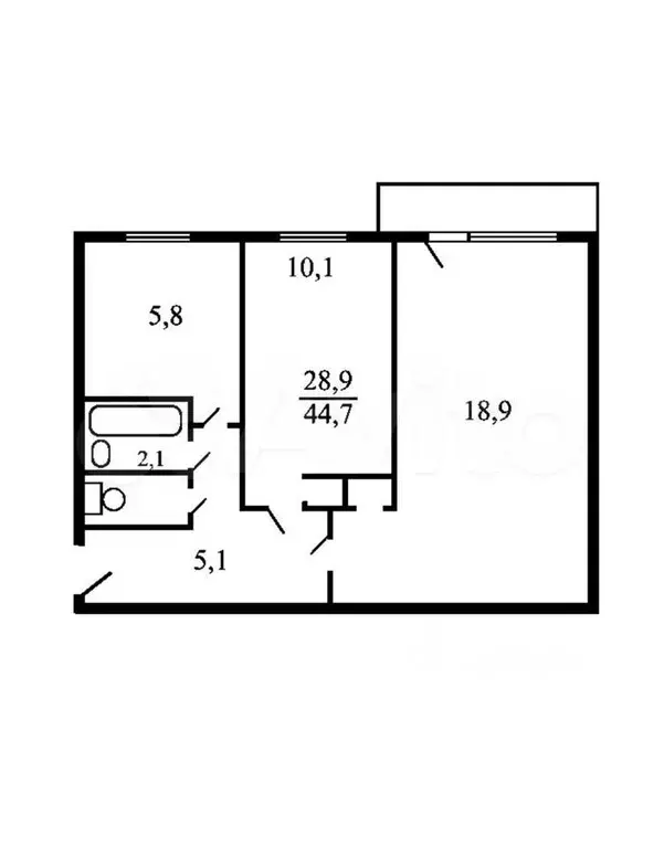 2-к. квартира, 45 м, 4/4 эт. - Фото 0