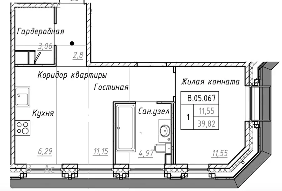 2-комнатная квартира: Санкт-Петербург, улица Помяловского, 3 (39.82 м) - Фото 0