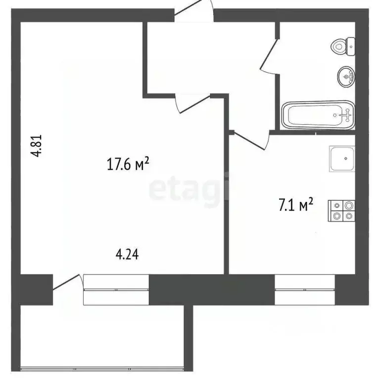 1-к кв. Вологодская область, Вологда ул. Возрождения, 76Б (34.7 м) - Фото 2