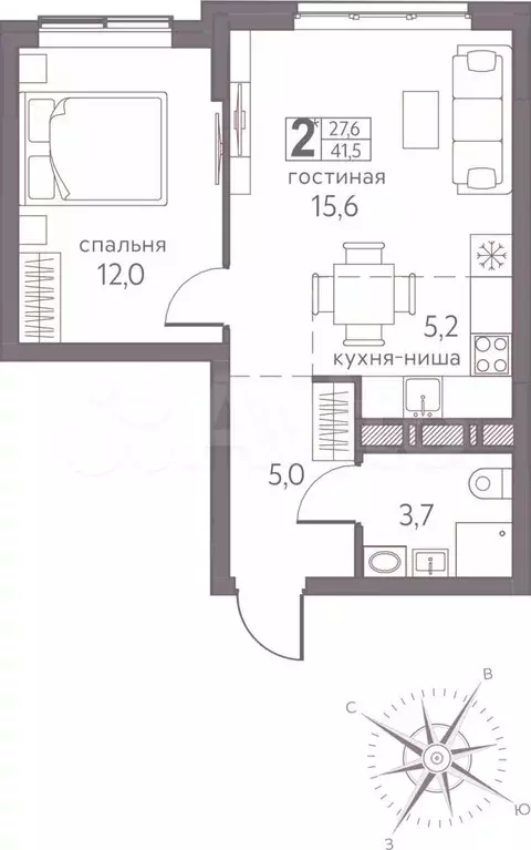 2-к. квартира, 41,5 м, 8/20 эт. - Фото 0