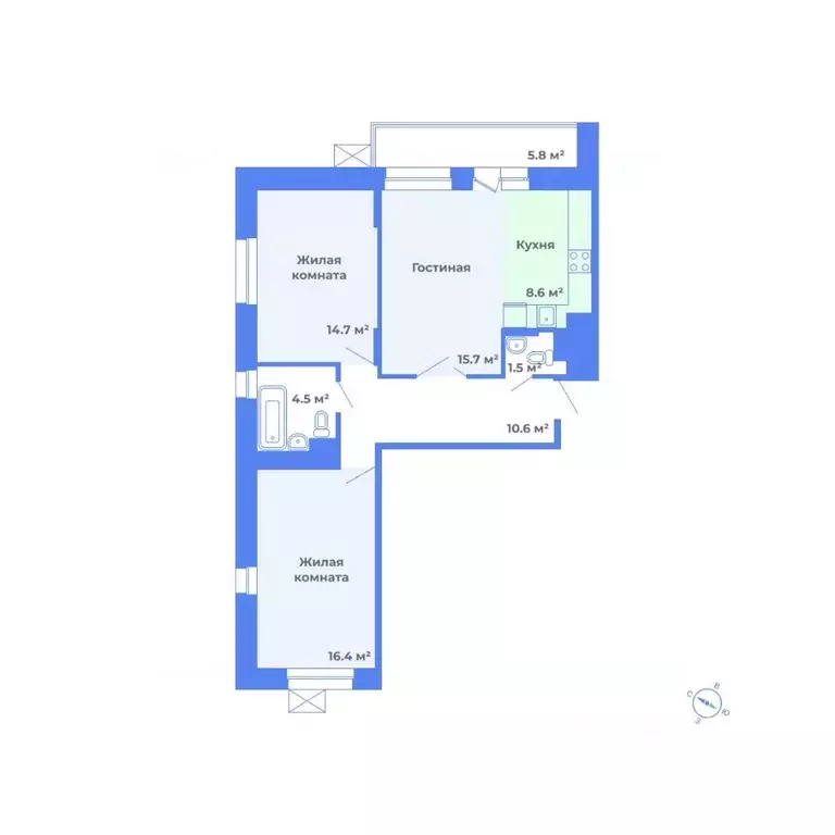3-к кв. Московская область, Мытищи Яузская ул., 3 (74.9 м) - Фото 0