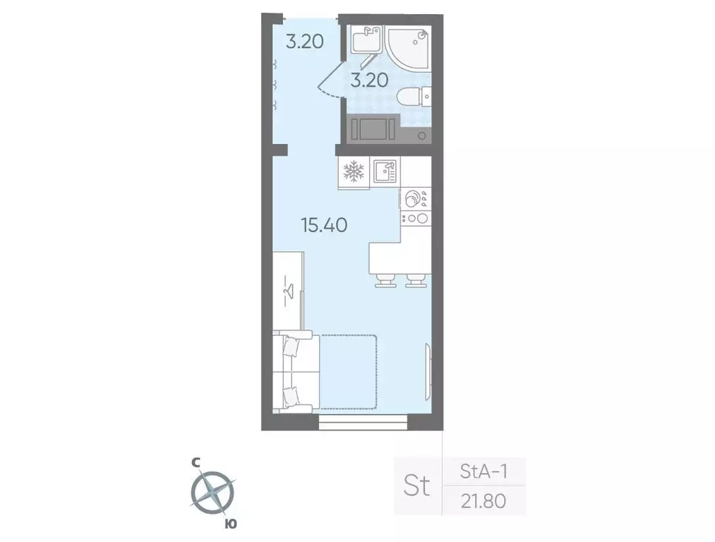 квартира-студия, 21.8 м - Фото 0