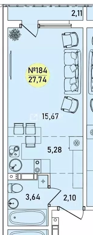 Студия Ярославская область, Ярославль 2-й мкр,  (27.74 м) - Фото 0