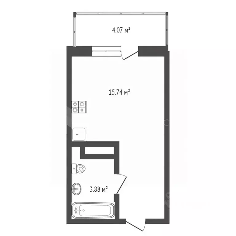Студия Тюменская область, Тюмень Велижанская ул., 66к1 (20.1 м) - Фото 1