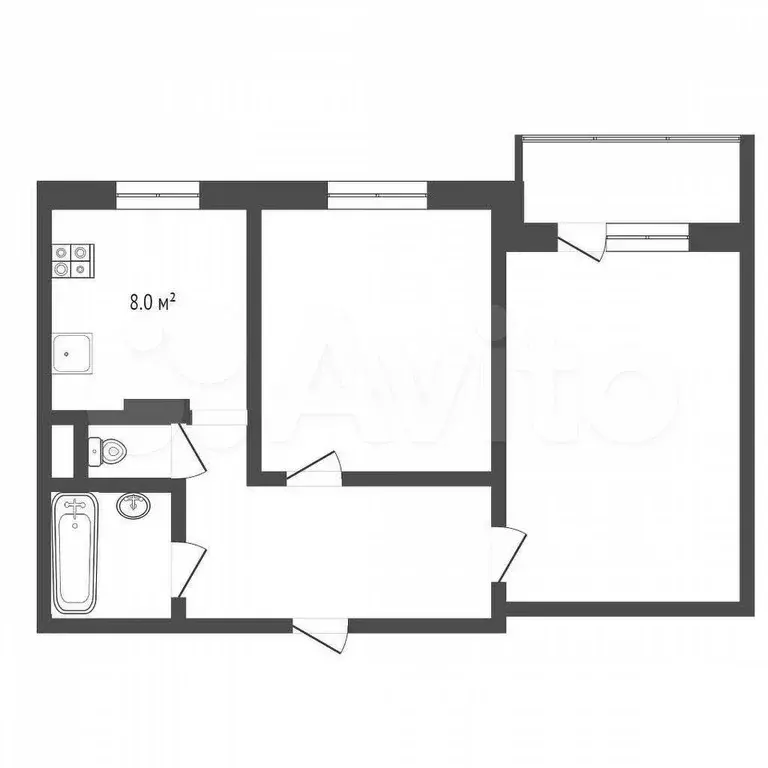 2-к. квартира, 46 м, 5/5 эт. - Фото 0