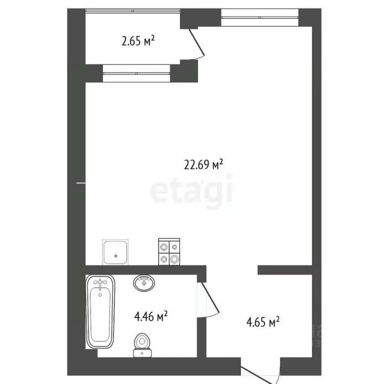 Студия Тюменская область, Тюмень ул. Василия Севергина, 2к3 (33.0 м) - Фото 1