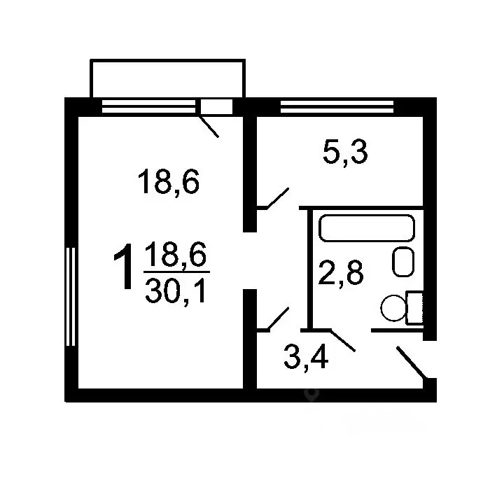 1-к кв. Татарстан, Казань ул. Серова, 35 (30.5 м) - Фото 1