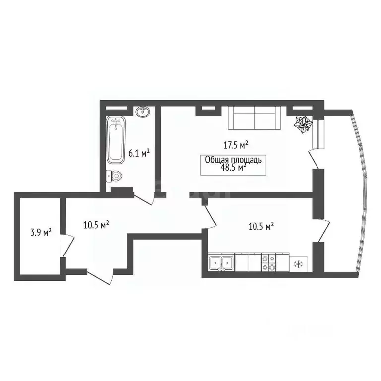 1-к кв. Новосибирская область, Новосибирск Закаменский мкр, 11 (48.5 ... - Фото 0