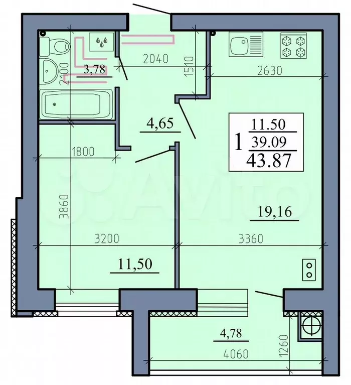 1-к. квартира, 43,9 м, 5/10 эт. - Фото 0
