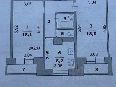 2-к кв. Белгородская область, Белгород Почтовая ул., 62г (55.0 м) - Фото 1