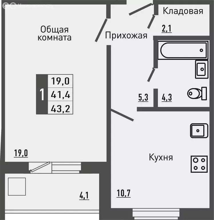 1-комнатная квартира: деревня Жилина, Садовая улица, 2к2 (43.4 м) - Фото 1