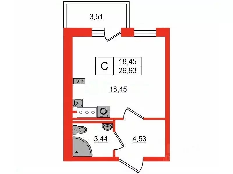 Студия Санкт-Петербург Пулковское ш., 42к6 (29.93 м) - Фото 1