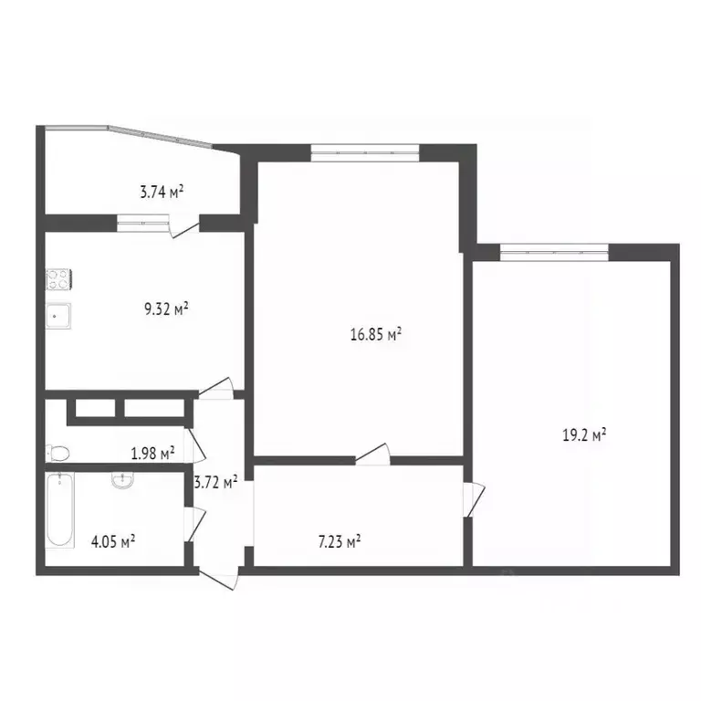 2-к кв. Тюменская область, Тюмень ул. Николая Семенова, 25 (62.3 м) - Фото 2