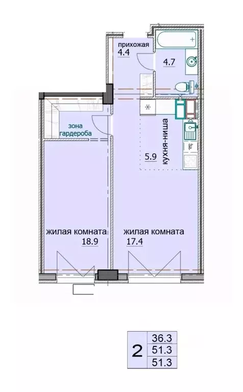 2-к кв. Пензенская область, Пенза Побочинская ул., с13 (52.2 м) - Фото 0