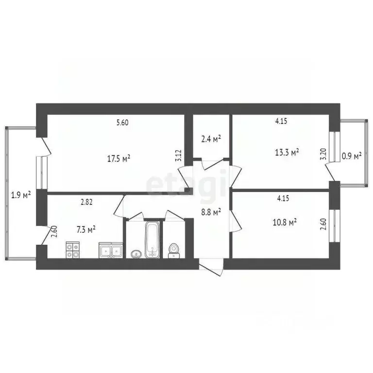 3-к кв. Крым, Бахчисарай ул. Строительная, 1А (63.9 м) - Фото 0