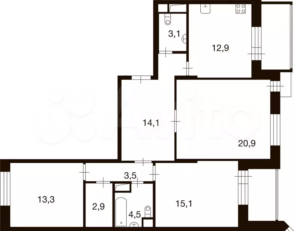 3-к. квартира, 90 м, 3/9 эт. - Фото 0