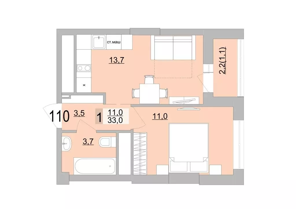 1-комнатная квартира: Екатеринбург, Черкасская улица, 5к3 (33 м) - Фото 0