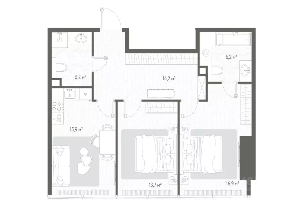 2-к кв. Москва 1-й Красногвардейский проезд, 13 (72.1 м) - Фото 1