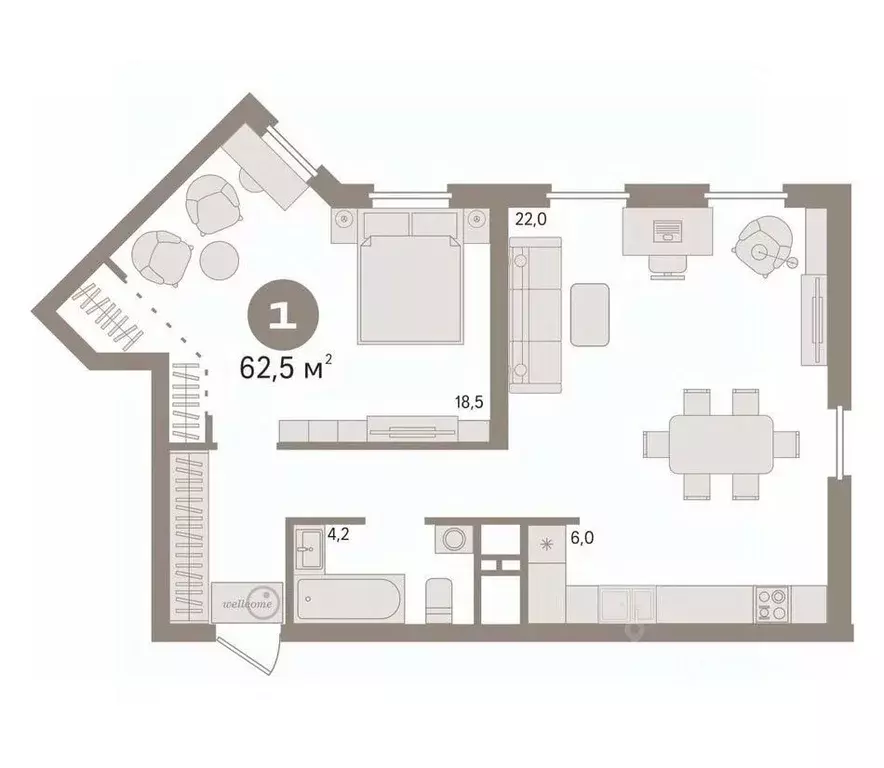 1-к кв. Тюменская область, Тюмень Новгородская ул., 3 (62.5 м) - Фото 1