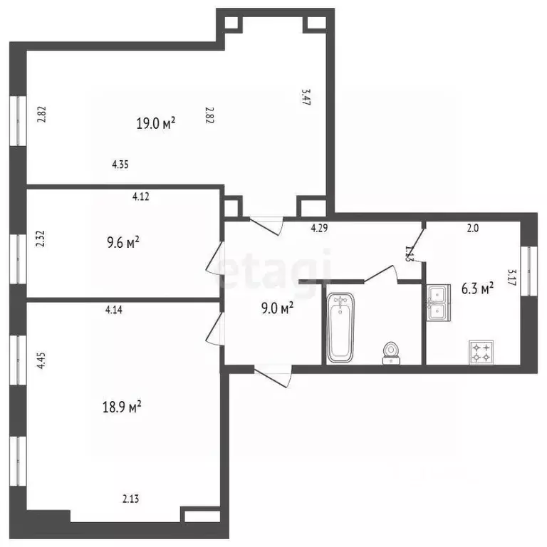 3-к кв. Санкт-Петербург ул. Савушкина, 53 (67.4 м) - Фото 1