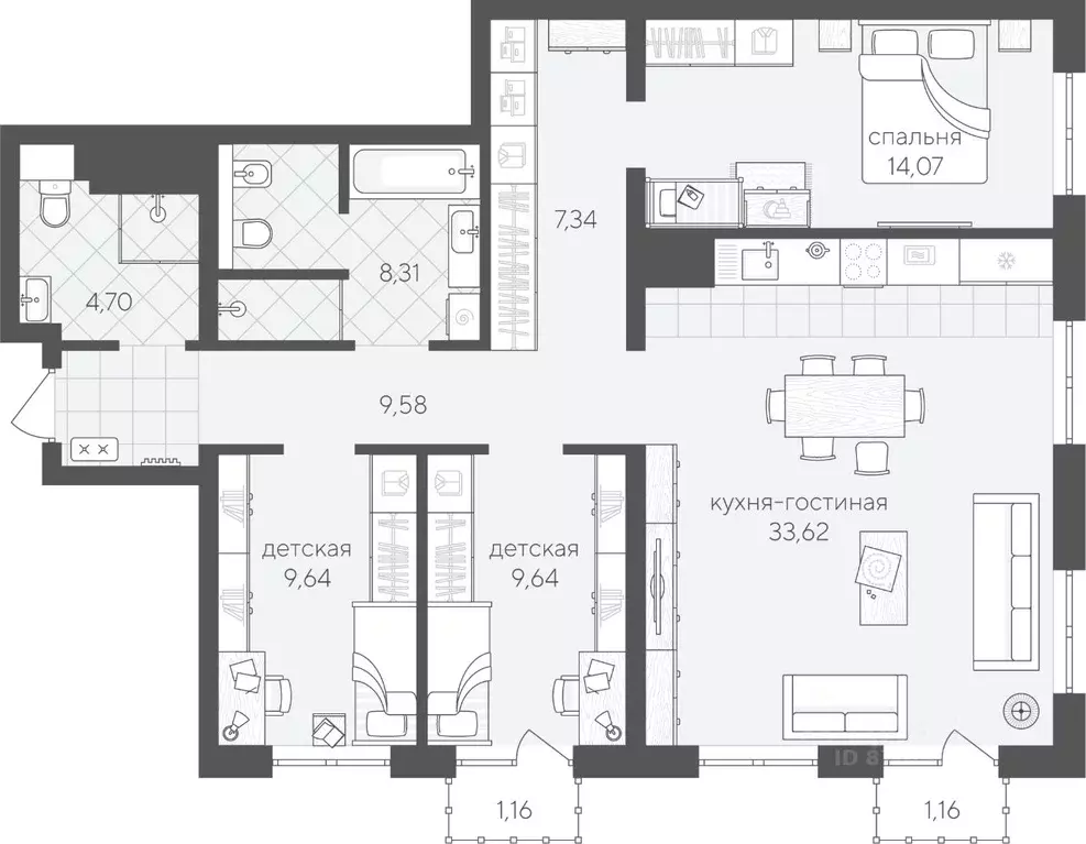 3-к кв. Тюменская область, Тюмень ул. Геннадия Райкова, 19 (99.02 м) - Фото 1