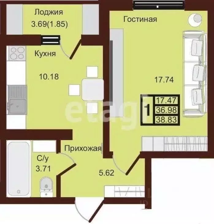 1-к кв. Оренбургская область, Оренбург Красный городок мкр,  (38.38 м) - Фото 0