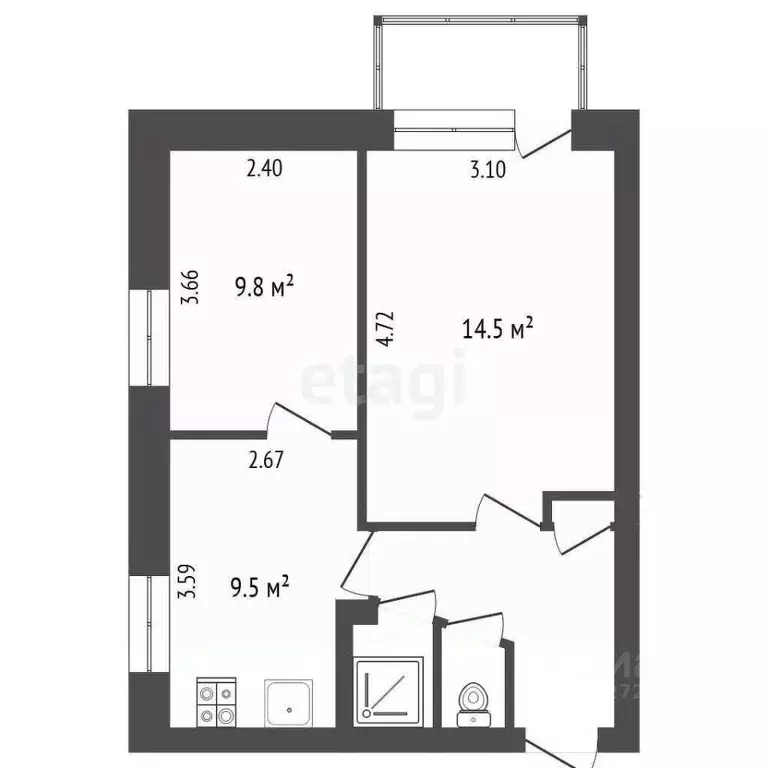 2-к кв. Калужская область, Калуга пер. Малинники, 9 (39.8 м) - Фото 2